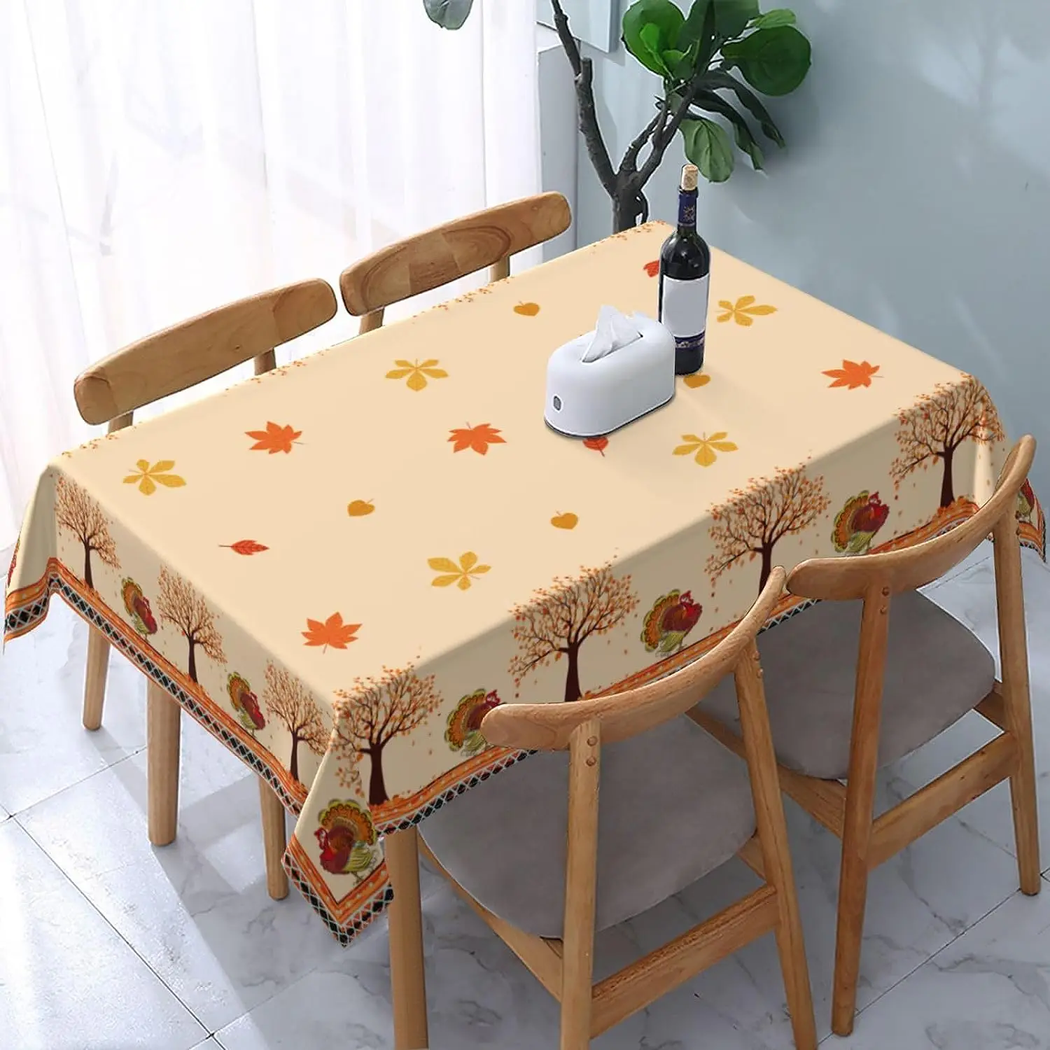 Fall Thanksgiving Turkey Maple Leaf Rectangle Tablecloth Party Decor Reusable Waterproof Table Cover for Kitchen Table Decor