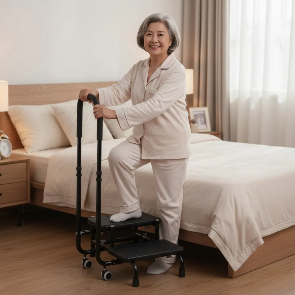 2-Step Stool with Handle for Elderly and Pregnent Heavy Duty Foot Stool for Beds/Bathtub/Kitchen Wide Anti-Slip Platform