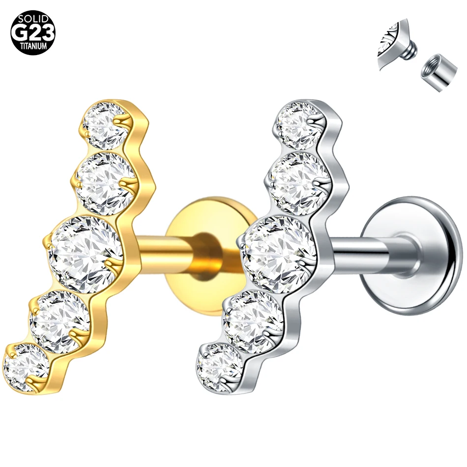 1/2PCS Titanium Labret Piercings Lip Rings CZ Cluster Cartilage Helix Lobe Conch Earring Stud Piercings Women Jewelry 16G