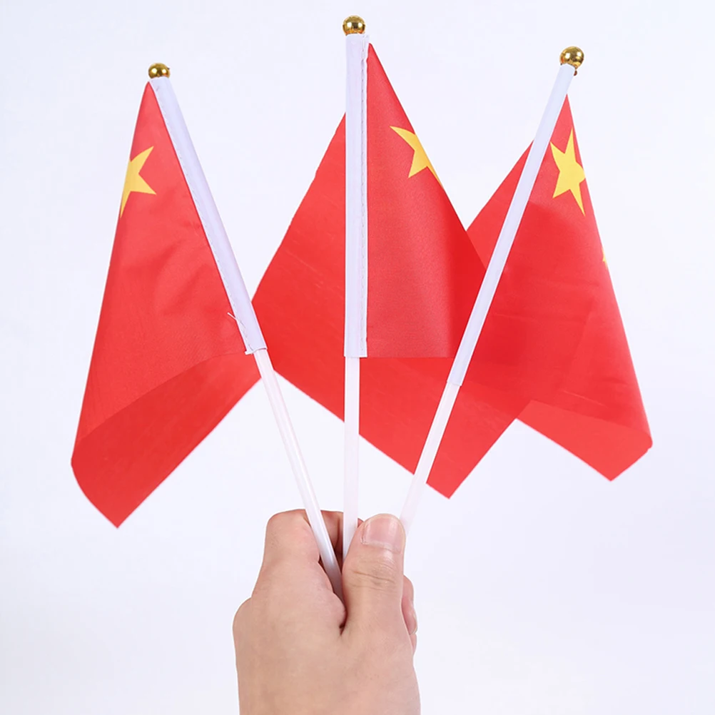 

Chinese Flag Hand Waving Women's Party Polyester Handheld Country Flags On Stick
