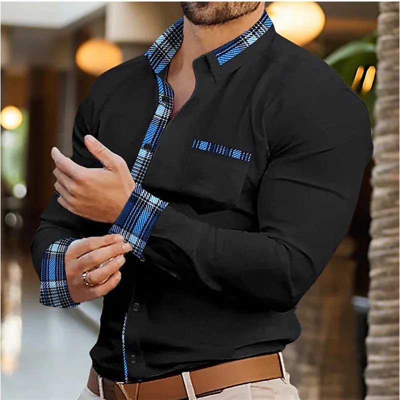 Men\'s shirt casual button patchwork long-sleeved shirt daily wear casual comfortable fashion large size 6XL