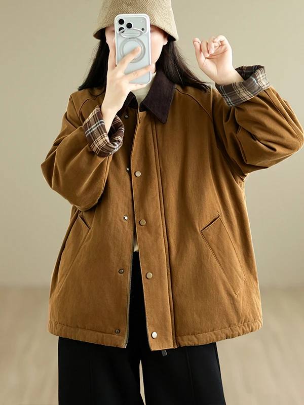 Barn Wind Thickened Casual Cotton Jacket Women's Winter Warmth Insulation Interlined Loose Collar Cotton Top Outerwear