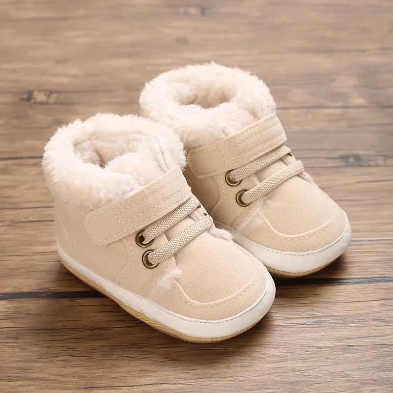 HAIZHIS 0-18M NEW Winter Baby Boys Girls High Tops Sneakers Rubber Anti-Slip Sole Fleece for Warmth Infant Newborn Shoes