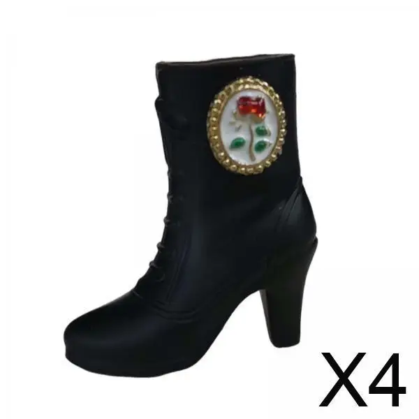 Miniature Shoes for Dolls Black Short High Heel Boots ABS Action Figure Accessory for 1 6 Scale BJD