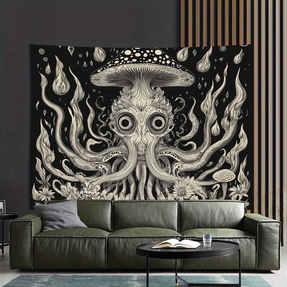 Fantasy Dark Octopus Tapestry Mushroom Flame Water Drop Art Wall Mural Living Room Sofa Backdrop Wall Room Decor