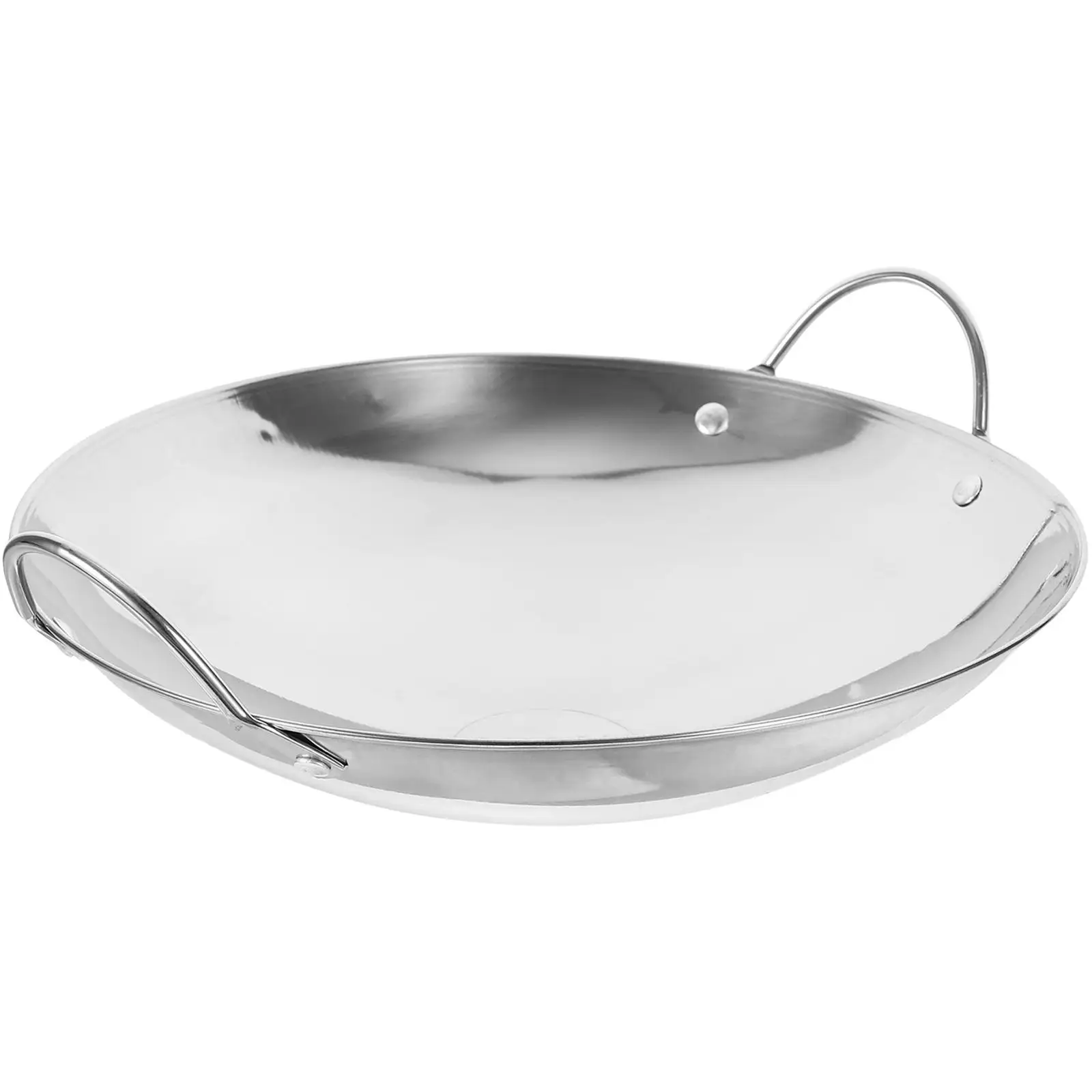 Stainless Steel Griddle Skillet Cook Frying Pan Metal Wok Kitchen Hot Pot Non Stick Double Handles Protect Hands