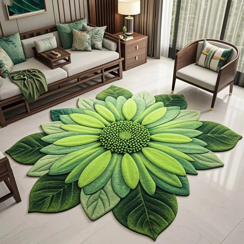 

﻿60/80cm 3D Nordic Flower Shaped Anti-Slip Floor Mats Carpet Soft Plush Rug Indoor Household Bedroom Home Decoration Mat