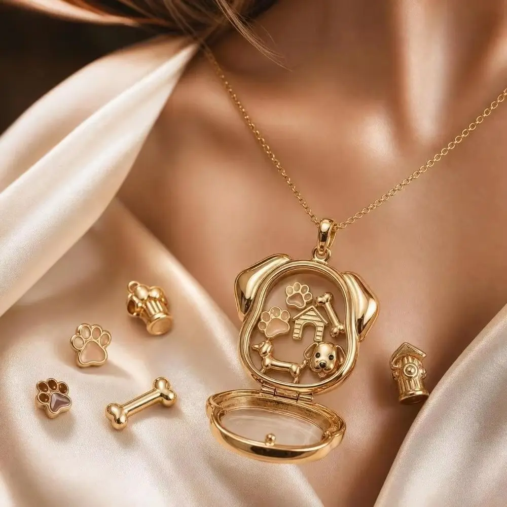 Copper Open Pendant Necklace Does Not Fade Can Be Opened DIY Collarbone Chain Hollow Small Items Pet Dog DIY Accessory Women