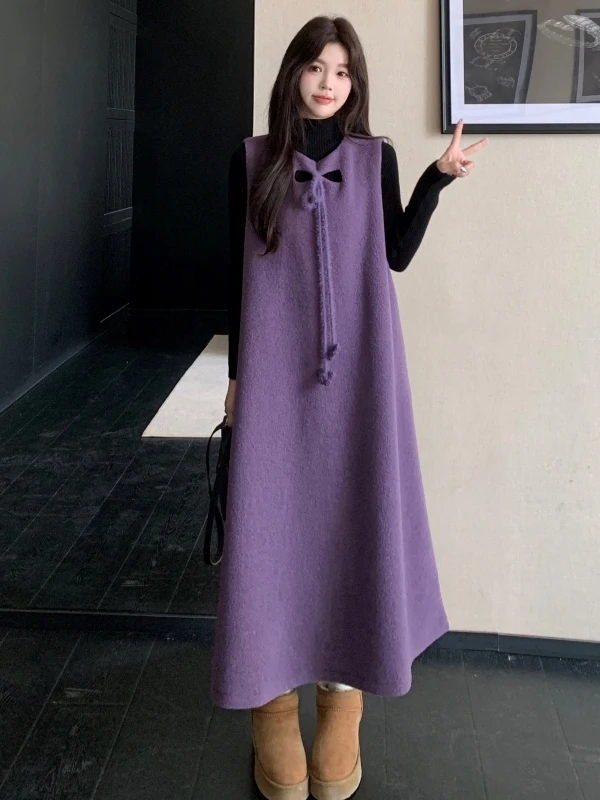 

plus Size Fashionable Lamb Fur Vest Dress Set Autumn Winter New Style Slimming Versatile Long Sleeve Base Top Korean Loose Fit