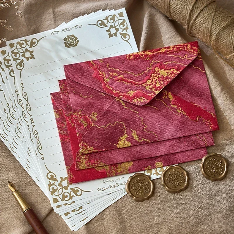 Dourado Em Relevo Envelopes para Cartas, Papel Kawaii, Casamento Festa Convite Tampa do Cartão, Papelaria Coreano, Escritório, 5Pcs por Conjunto