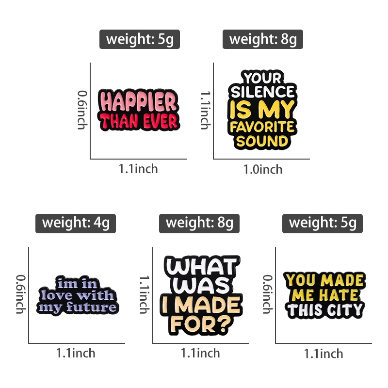 Billy English Sentence Shape Brooch Design Creative Colourful Lapel Pins Clothes Lapel Pins Book Bag Accessories Gift