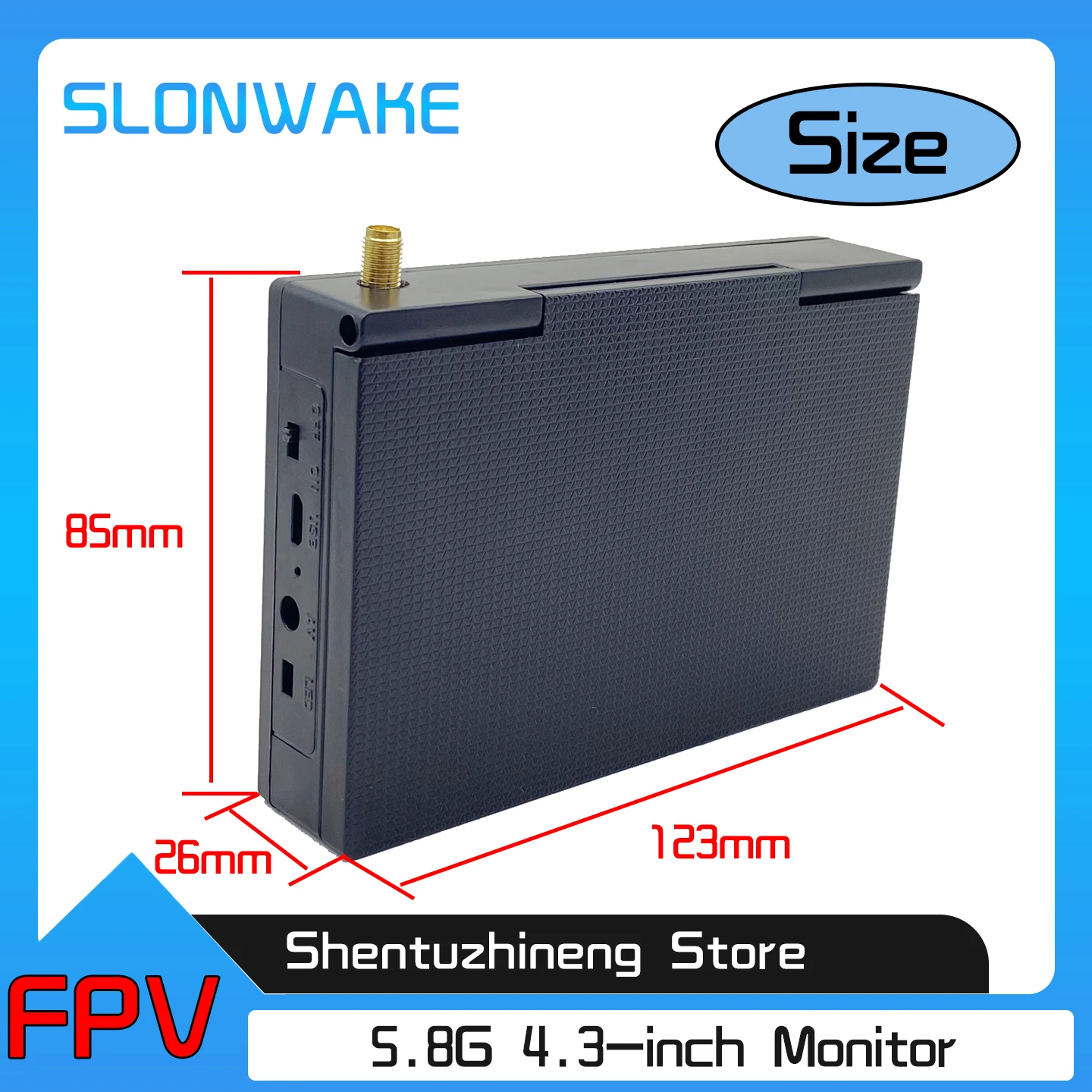 SLONWAKE 5.8G 56CH 480*272px FPV Monitor 4.3 Inch IPS High Brightness Snowflake Screen Receiver Built-in Battery for RC Drone