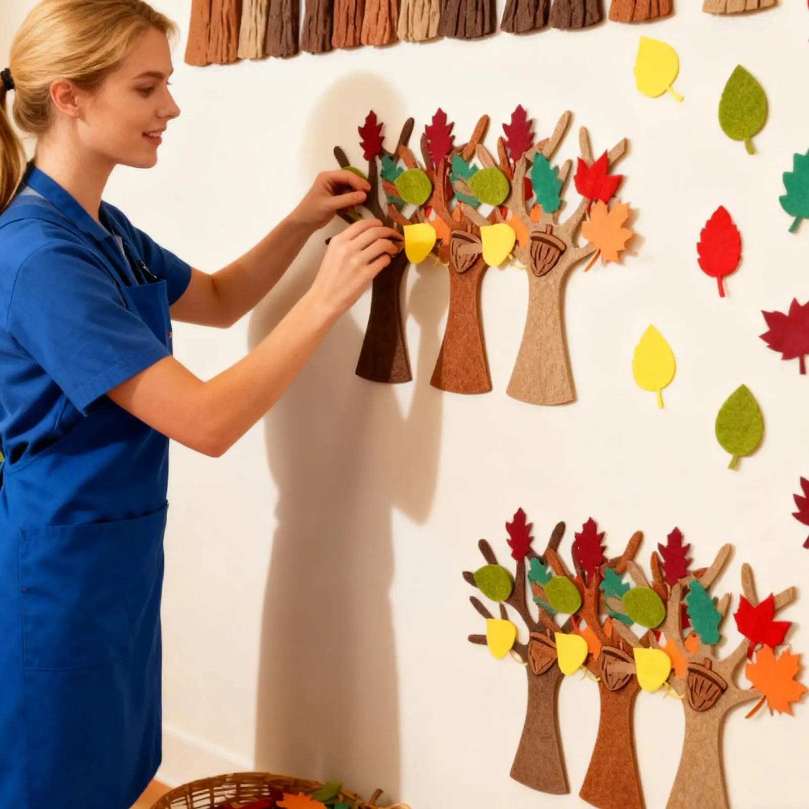 96pcs/set Felt Tree Craft Kit Maple Leaves Fall Decor For Thanksgiving Party, Home Classroom Office Holiday Decoration