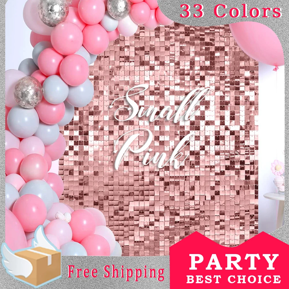 

SmallPink Shimmer Wall Backdrop 6-18 Panels Square Sequin Shimmer Backdrop For Birthday Wedding Anniversary Decorations Party