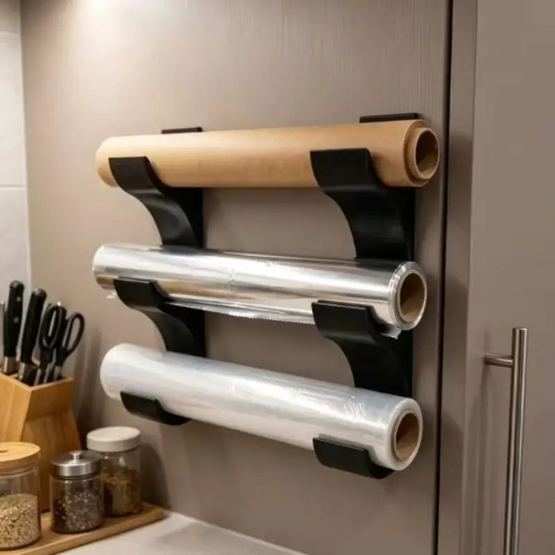 2-Piece Plastic Kitchen Paper Holder For 3 Rolls Food Wrap Aluminum Foil Storage Organizer Rack Kitchen Accessories