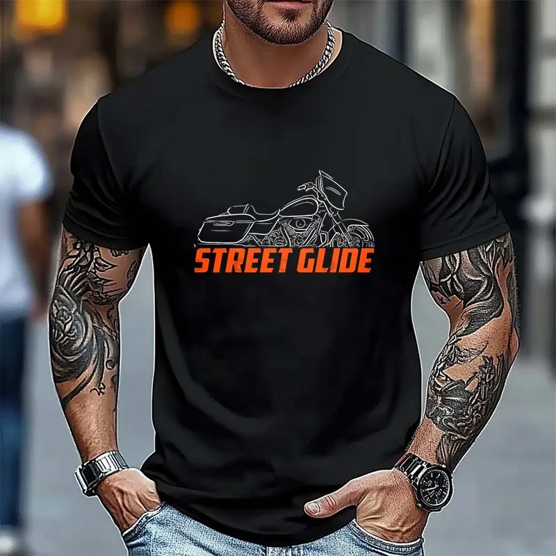 

Классическая мотоциклетная уличная футболка из 100% хлопка с круглым вырезом, летняя повседневная мужская футболка с коротким рукавом