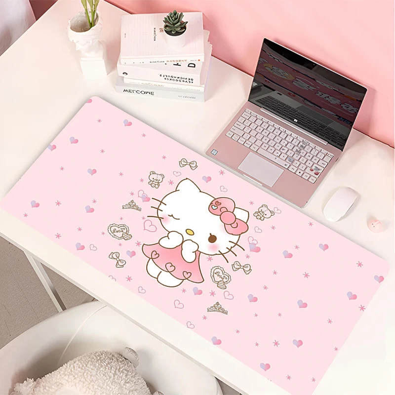 

Kawaii Office Desk Mat Hello Kitty Cute Anime Mousepad Non-slip Accessories Large Mouse Pad Cartoon Cat Rubber Extended Carpet