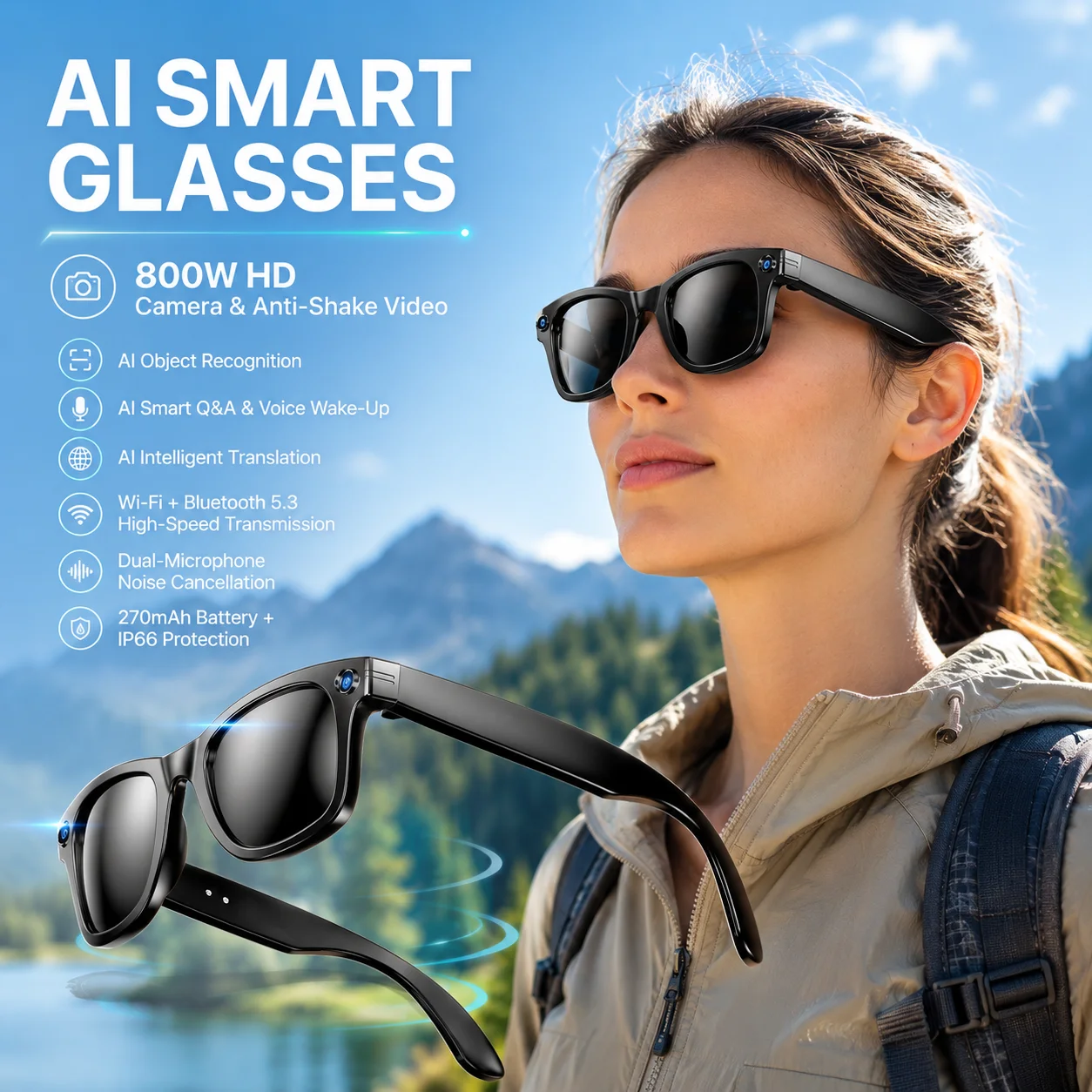 New 2026 Upgrade Smart Glasees with Camera Video Recording AI Photo Recognition Bluetooth Call Translation Voice Sunglasses Man