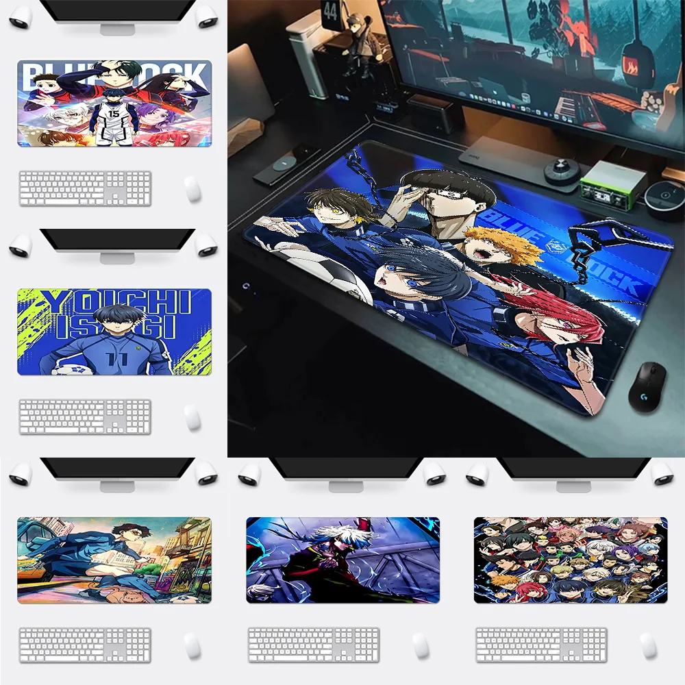 

Коврик для мыши с HD-печатью в стиле манга/аниме Blue Lock, для геймеров, с фиксированными краями, нескользящий, XXL 90x40 см, для клавиатуры и ПК, настольный коврик
