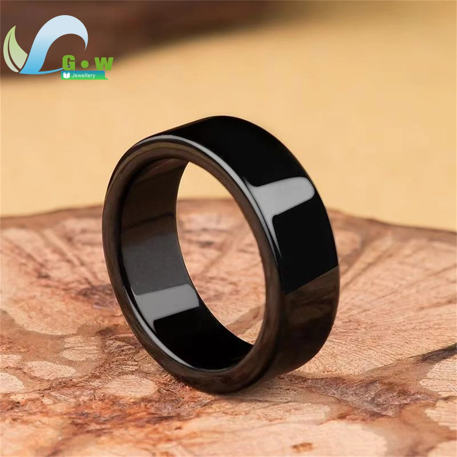 Authentic Natural Grade A Jadeite Black Nephrite Ring Couple Matching Set Unisex Solid Band Smooth Polished Finger Jewelry Gift