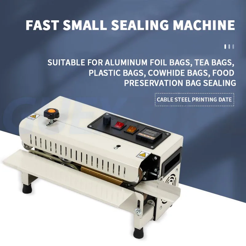 Auto Continuous Bag Sealing Machine Plastic Bag Packaging Band Sealing Machine Horizontal Bag Sealer Date Embossed Printing