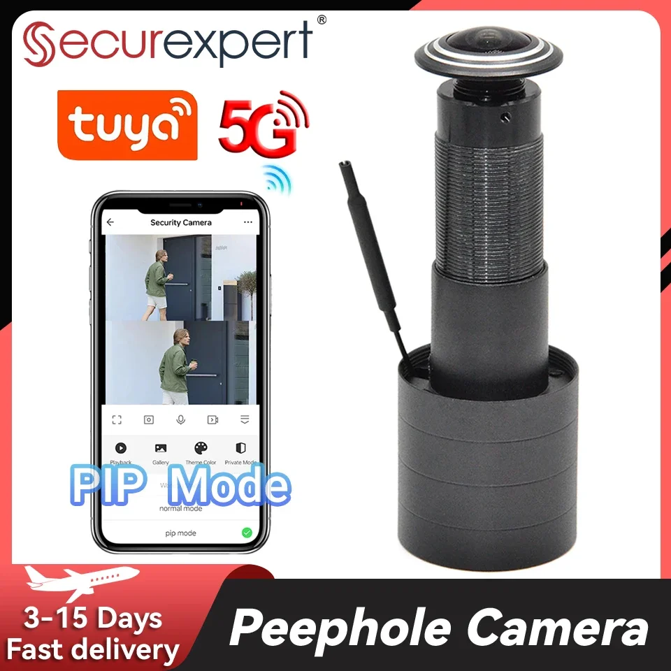 

Видеокамера-глазок для двери Tuya 3 МП с Wi-Fi, двухдиапазонная (2.4G/5G), с обнаружением движения, режимом PIP и двусторонней аудиосвязью для домашней безопасности