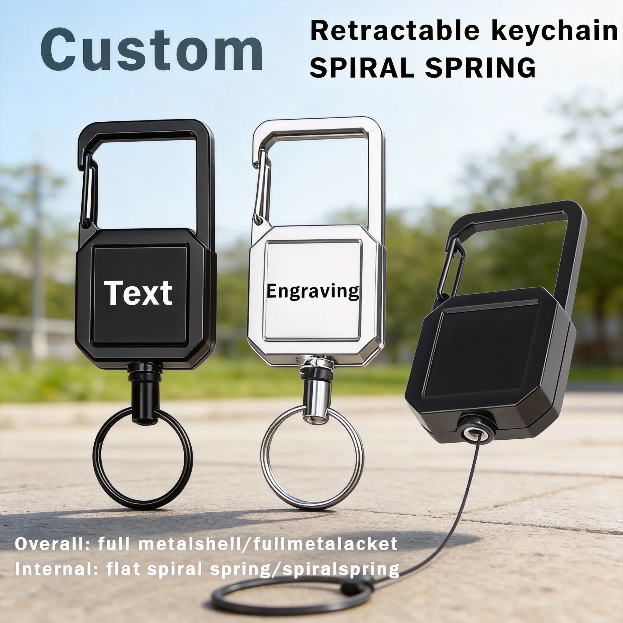 2026 Custom Engraved Retractable Keychain, Heavy Duty Metal Keyring, Personalized ID Badge Reel Key Chain, Spiral Spring Gift