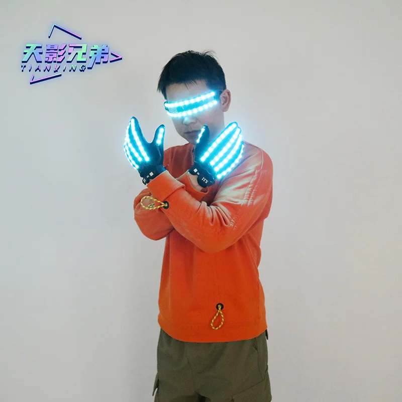 Colored LED luminous gloves, luminous glasses, fluorescent party props, performance laser dance props