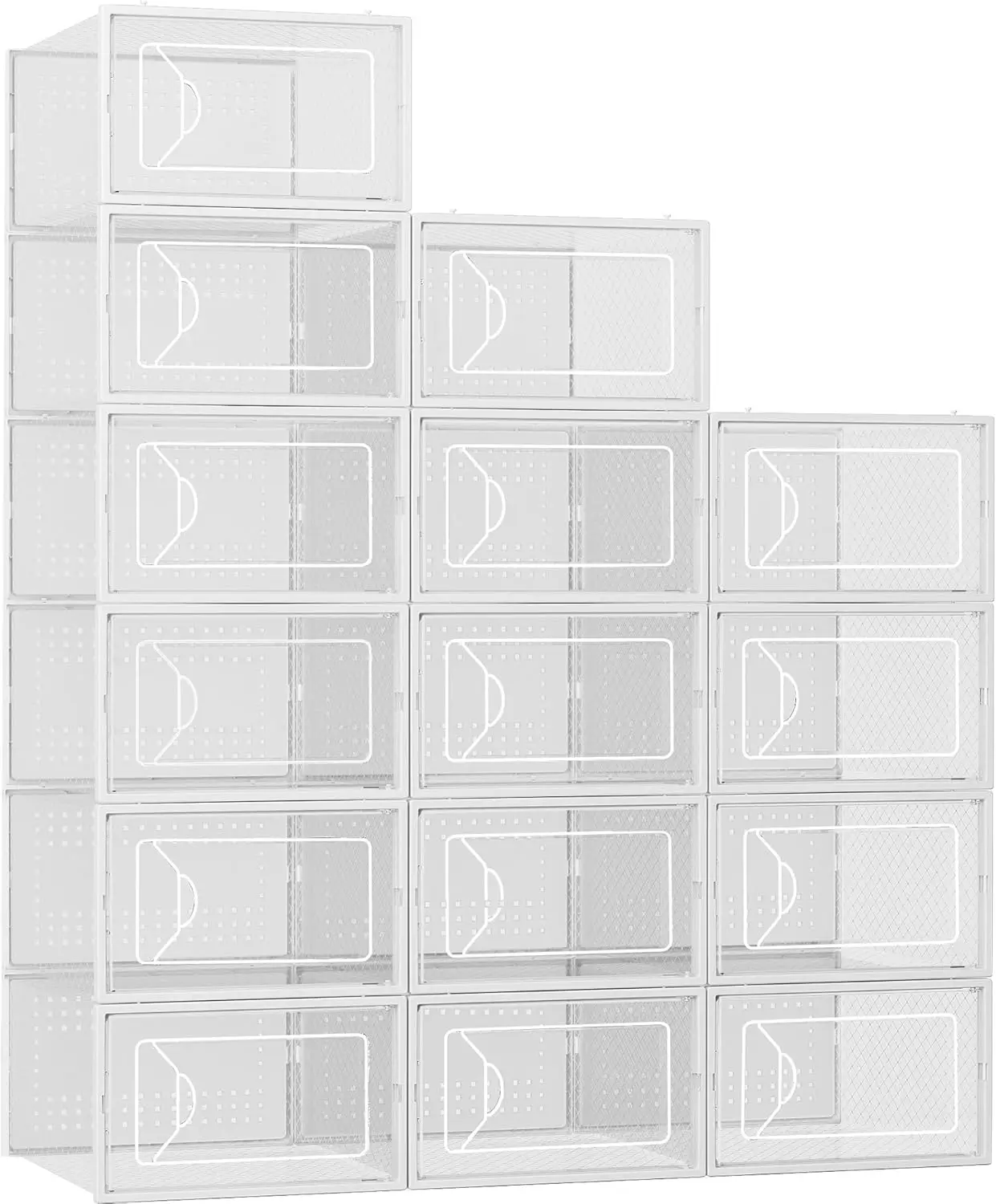 

15-Pack Clear Plastic Stackable Shoe Organizer Boxes with Lids, Interlocking Design for Closet Storage