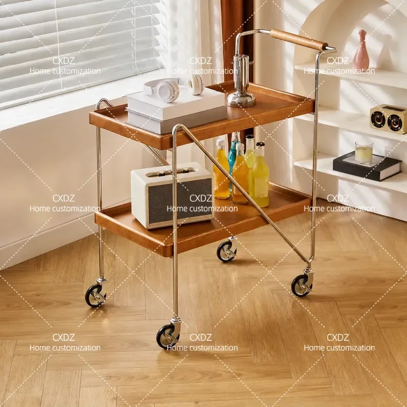 Medieval Solid Wood Coffee Table Removable Sofa Side Table Retro Side Cabinet Living Room Trolley Bedside Rack