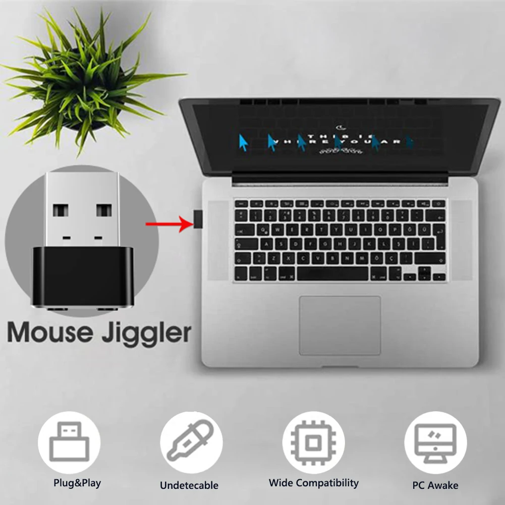 Jiggler automatico per mouse 3 modalità traccia Mini agitatore per cursore con movimento automatico regolabile con indicatore luminoso ON/OFF per desktop portatile