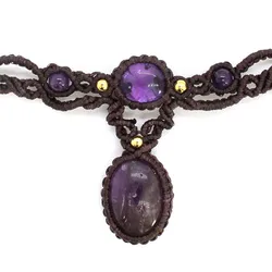 Handmade Braided Macrame Crystal Stone Pendant Necklace For Women Natural Amethyst Quartz Weave Rope Chain Adjustable Collay