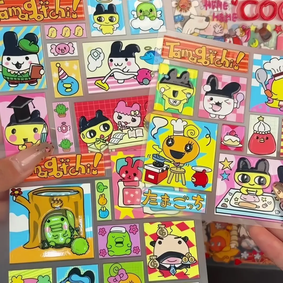 Niedliche Tamagotchi Cartoon Jelly Aufkleber, 3D Vintage DIY Wasserfeste Collage-Sticker