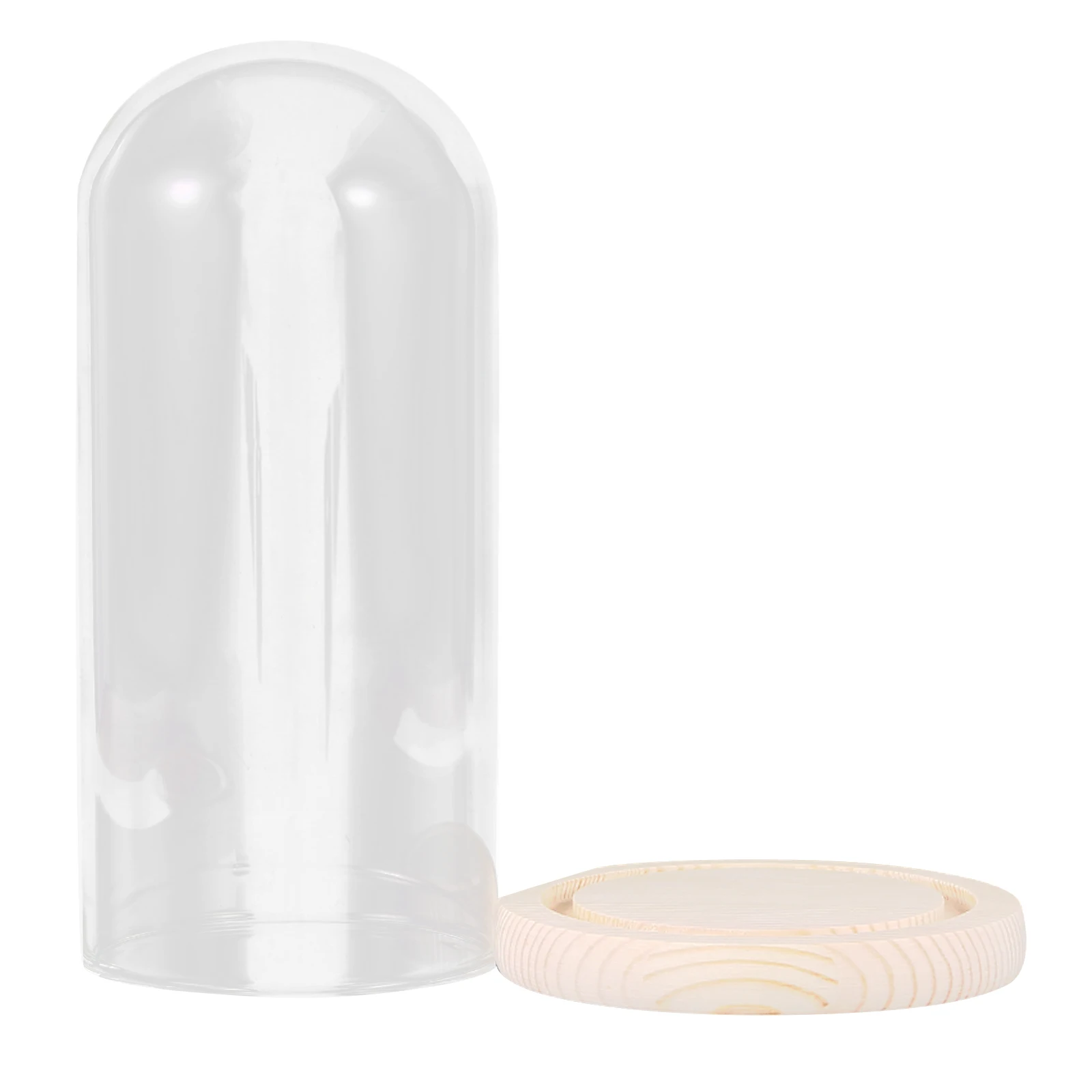 

9x24cm Eternal Flower Glass Case Transparent Dome with Anti-Slip Wood Base for DIY Craft Small Space Storage Friendly