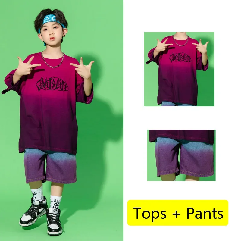 Kinder Hip Hop Kleidung Farbverlauf T-shirt Tops Kurze Hosen für Mädchen Jungen Tanz Kostüm Kleidung
