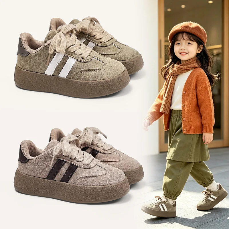 Casual Shoes Kids Autumn & Winter Sneakers Boys Girls Thin Velvet Inner Layer Trainers Children Suede Walking Footwear 26-37