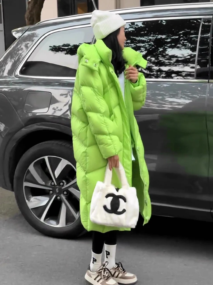 루즈핏 롱 다운 재킷 여성 겨울옷 화이트 듀 페더 충전 따뜻한 아우터 캐주얼 슬림 메모리 원단