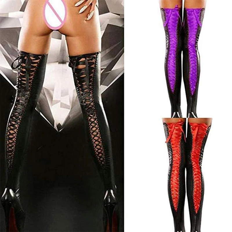 Thigh High Women Stockings Top Silicone Hold Up Sexy Transparent Underwear Party Nightclub Hosiery Sexy Bondage Leather BDSMS