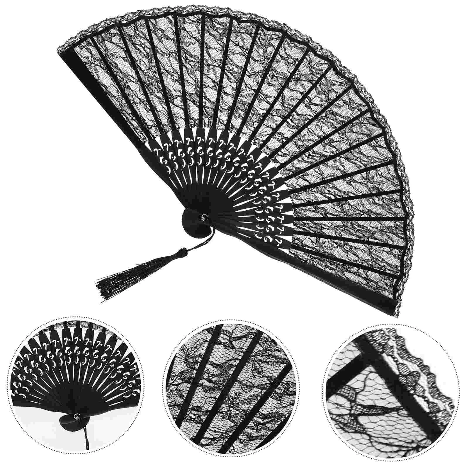 

Spanish Victorian Hand Fan for Wedding Party Favor Fancy Dress (Black) Lace Folding silk fan