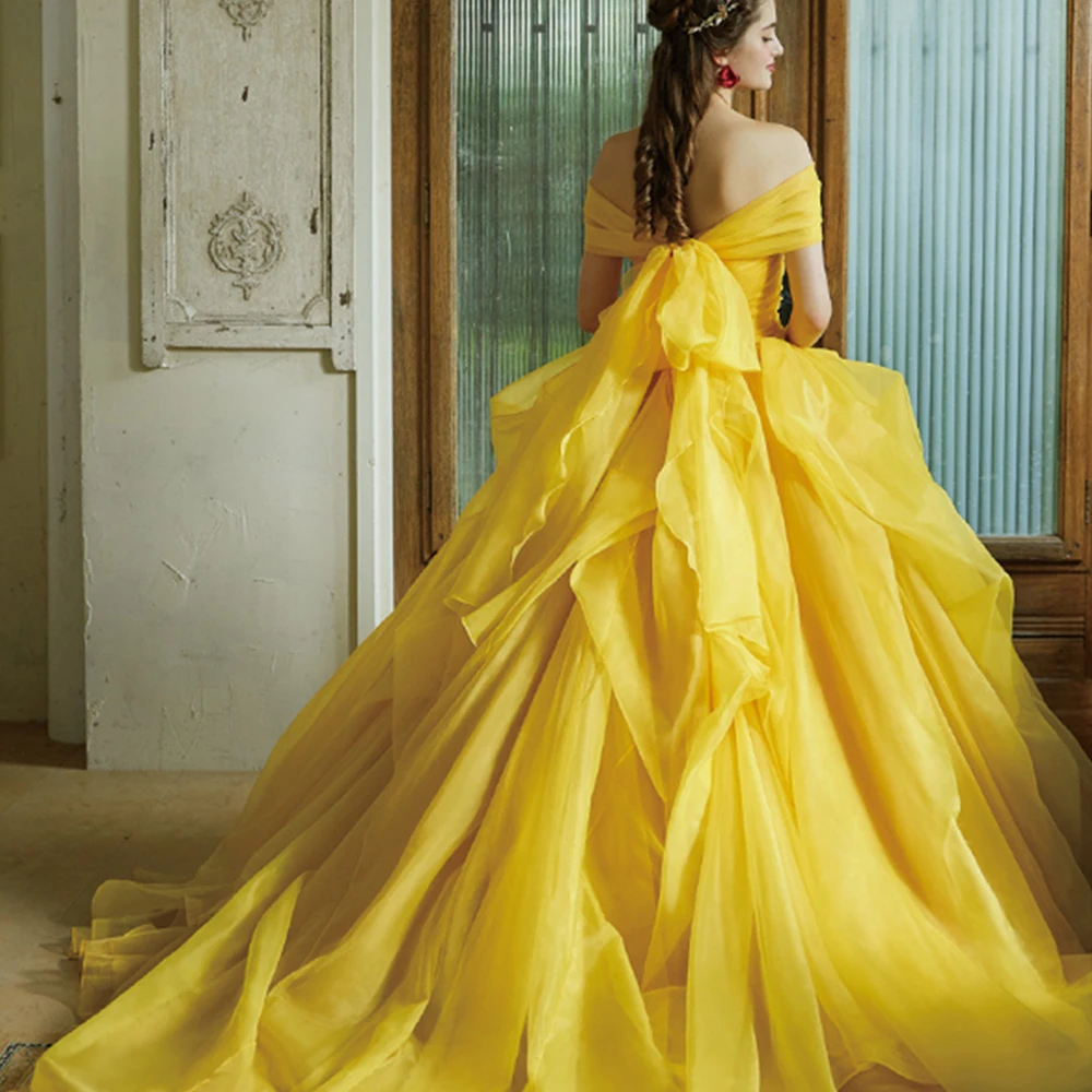 YALIN-Robe de Bal Jaune Élégante à Col en V, Robes de Soirée de Bal en Dentelle, Appliques à Plusieurs Niveaux, Robe de Princesse en Tulle