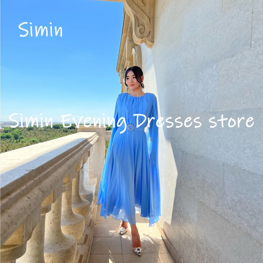 

Simin Chiffon A-line Scoop Neckline Populer Formal Prom Gown Ruffle Ankle-length Evening Elegant Party dresses for women 2023