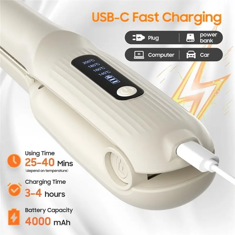 【TODAY فقط】مشبك تمليس الشعر الصغير المحمول للاستخدام المزدوج، أداة فرد الشعر القابلة لإعادة الشحن