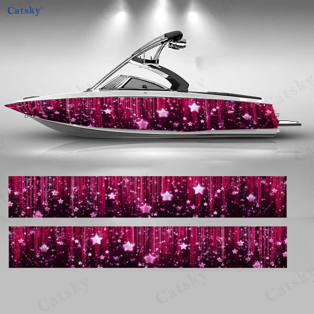 2Pcs Vibrant Star Stream Boat Stickers, PVC Waterproof Durable Vinyl Wrap Decals for Fishing Boats, Durable and Stylish Design
