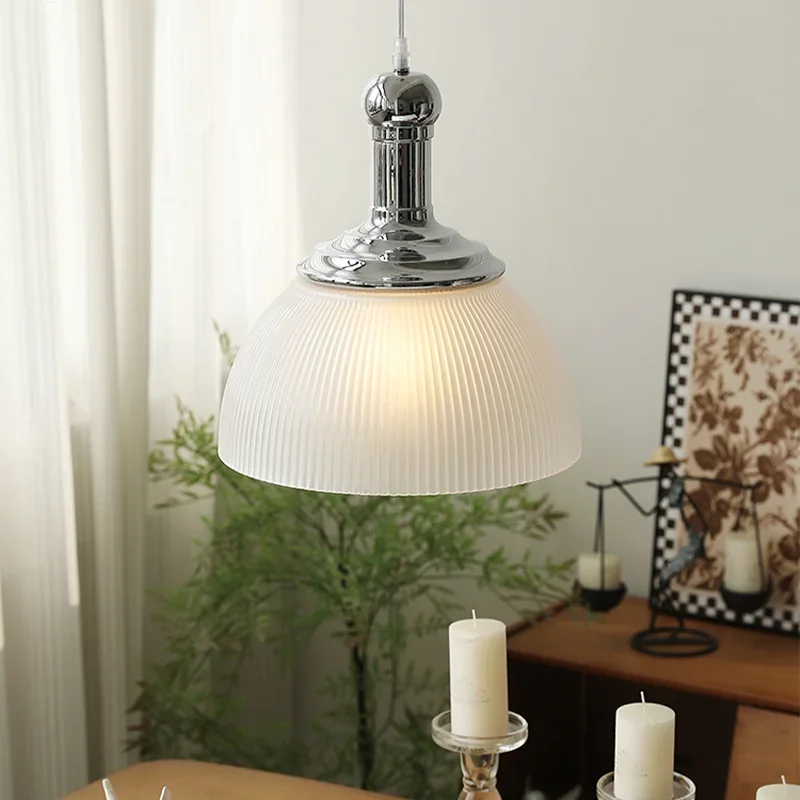 Striped Smoky Grey Vintage Glass Restaurant Chandelier Cafe Tea Room Dining Table Hanging Lamp Retro Decoration Pendant Light