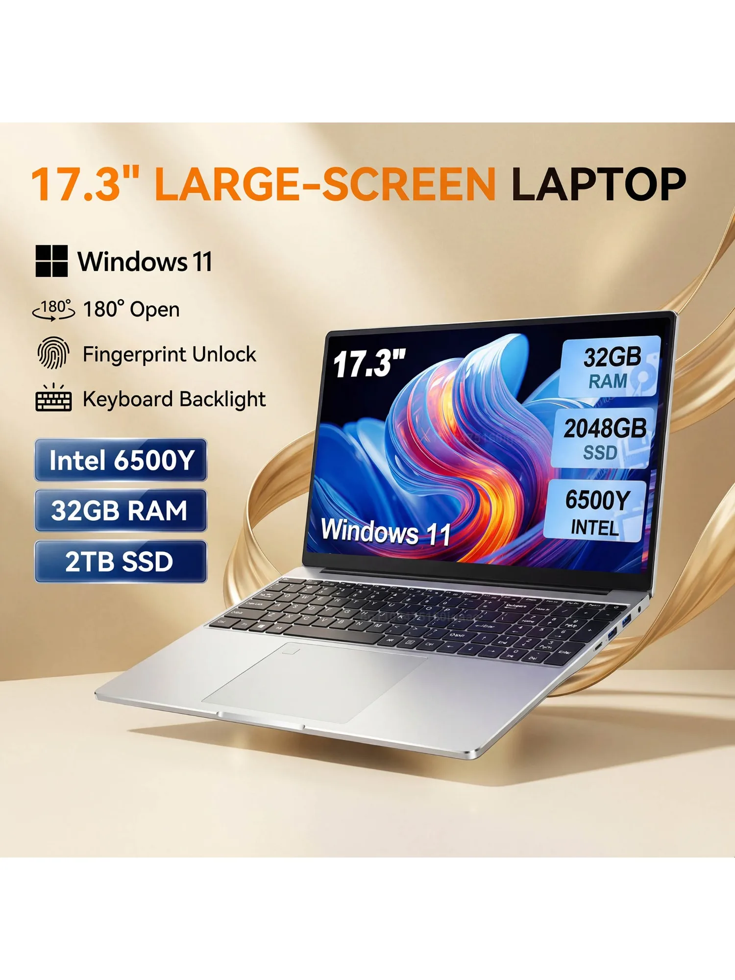 GORĄCY laptop z dużym ekranem 17,3 cala, Intel 6500Y, 32 GB RAM, 1 TB/2 TB, Windows 11, lekki i przenośny, wysokiej rozdzielczości notebook do biura. — zdjęcie produktu 7