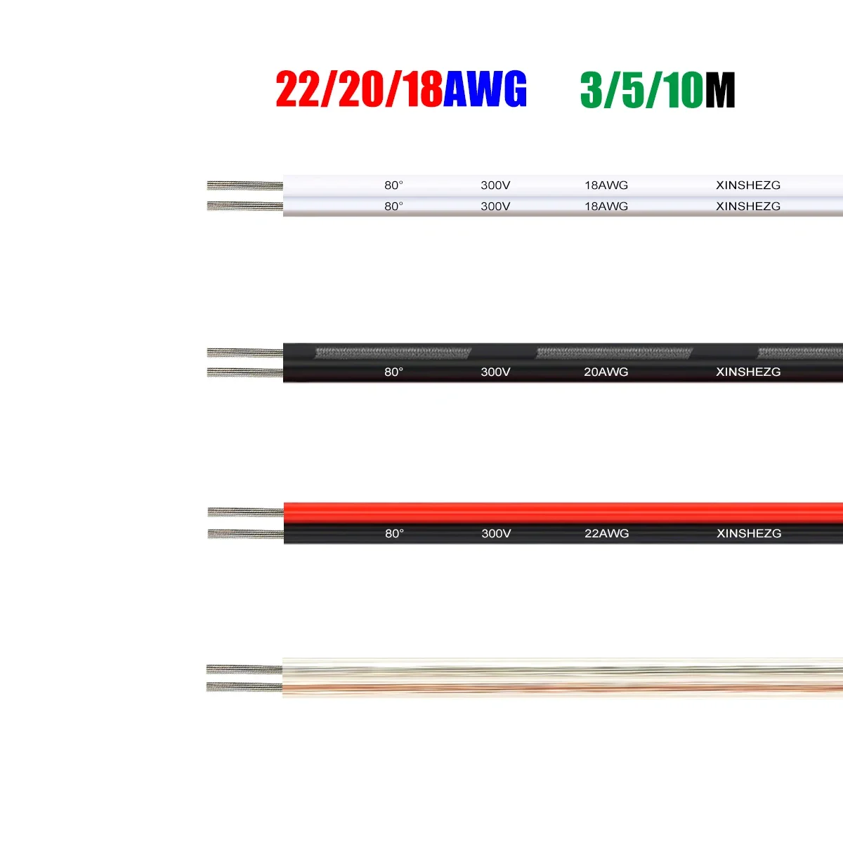 2 Pin Electrical Wire LED Cable 22/20/18AWG 3/5/10m Red Black Electric Extension Wires For 5050 3528 Strip Light JST Connector