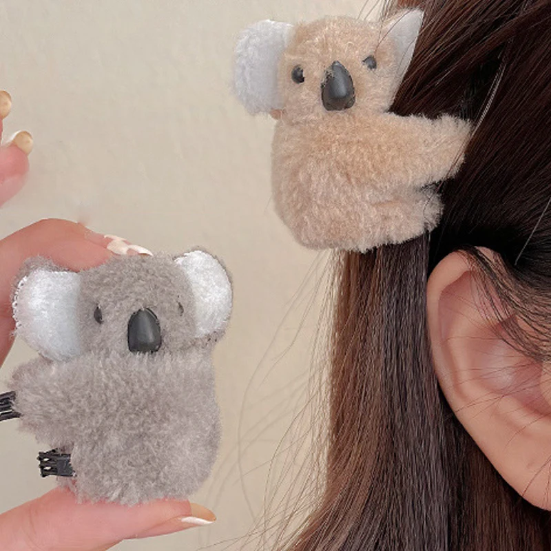 Plush Koala Bear Hair Accessories Cute Animal Hair Claw Clip Girls Headdress Side Bangs Small Scratch Clamp Accessories