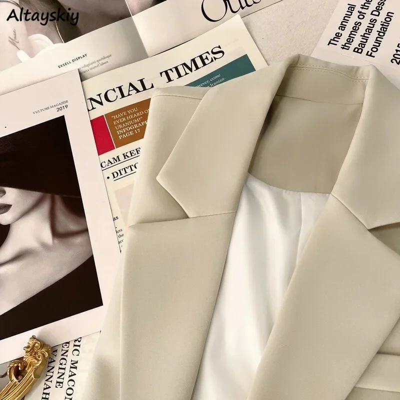 여성용 블레이저 카키색 봄 클래식 싱글 브레스티드 솔리드 심플 브리티시 스타일 오피스룩 출퇴근 레저 베이직 루즈 스타일리쉬