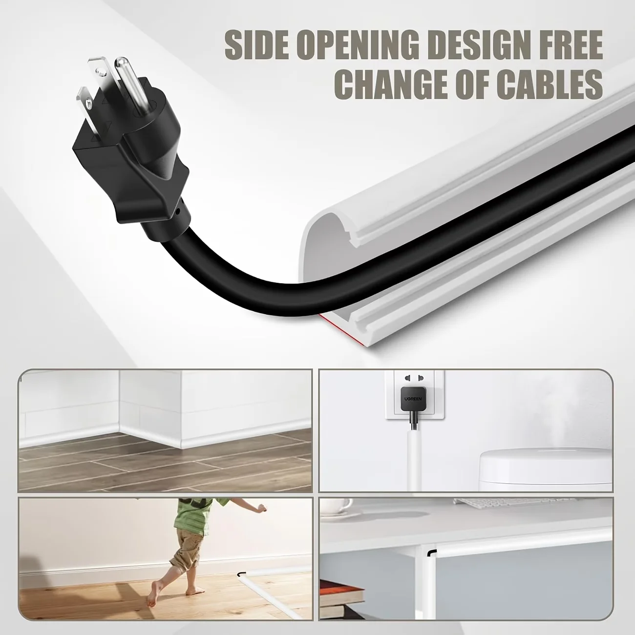 1PC 1meter Flexible floor cable cover cord Self-Adhesive wall cord hider internet Wire Duct Duct Slot Cable Manage view 3