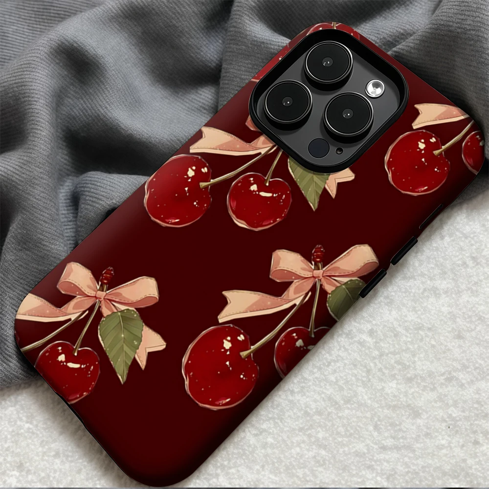 Vintage cereja arco iphone17 deve para caso de telefone magnético para iphone 17 16 15 14 13 pro max plus único caso resistente de dupla camada